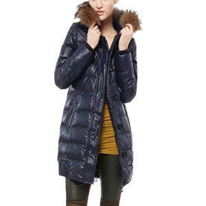 Navy Blue Long Hooded Down Jacket Coat